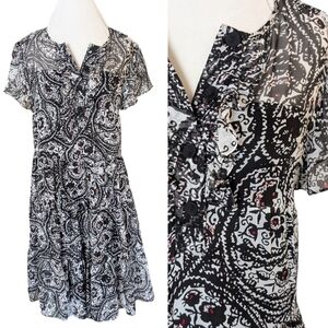 Diane Von Furstenburg Babydoll Dress sz 12 100% Silk White Black Red Ruffle L